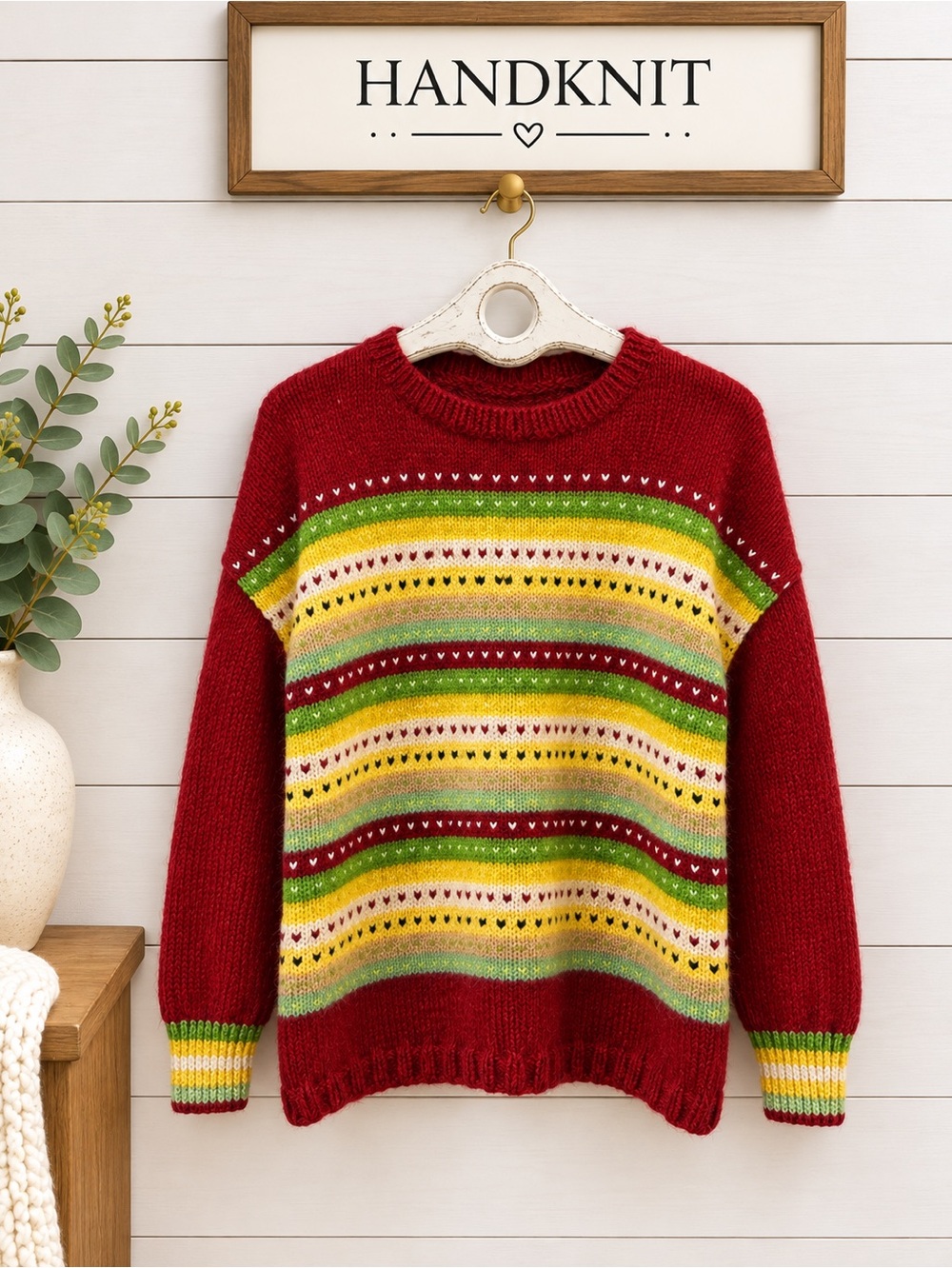 HANDMADE SWEATER – Red Multicolor, Estimated L/XL